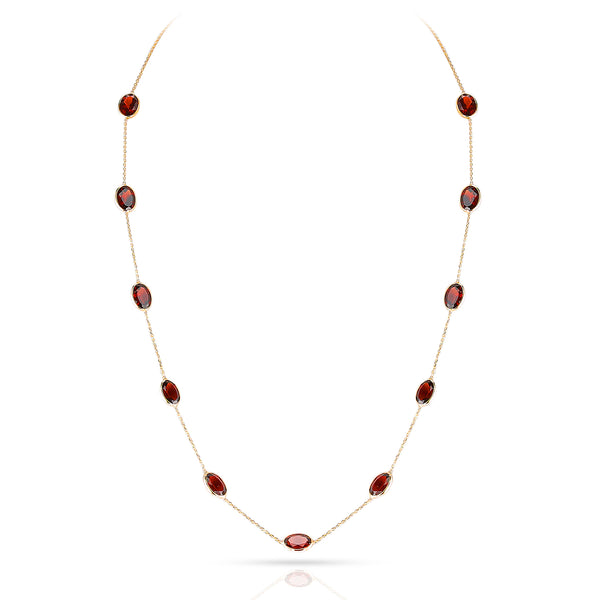 Oval Garnet Necklace, 18k