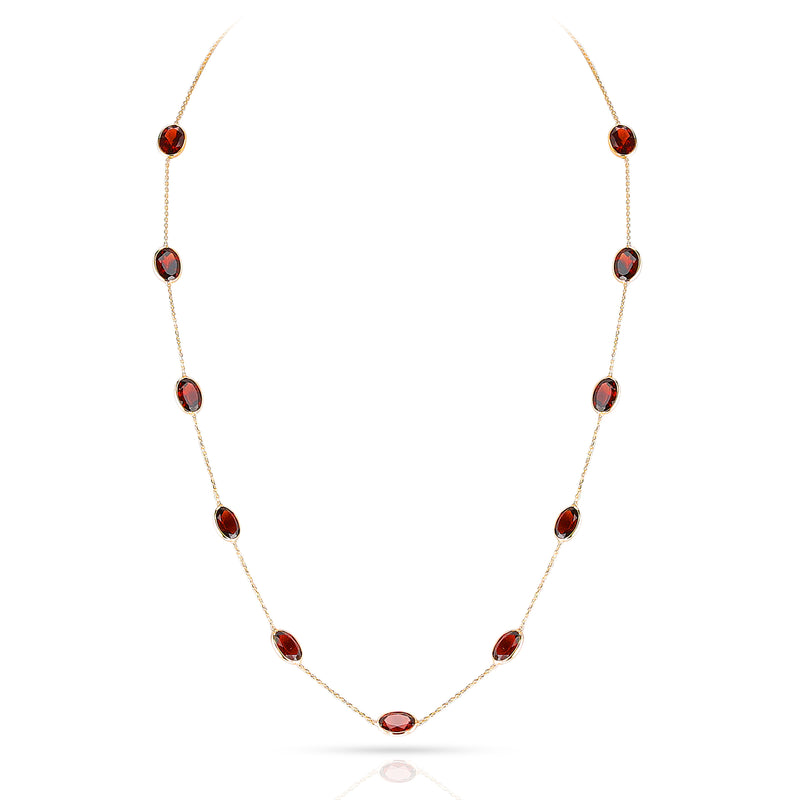 Oval Garnet Necklace, 18k