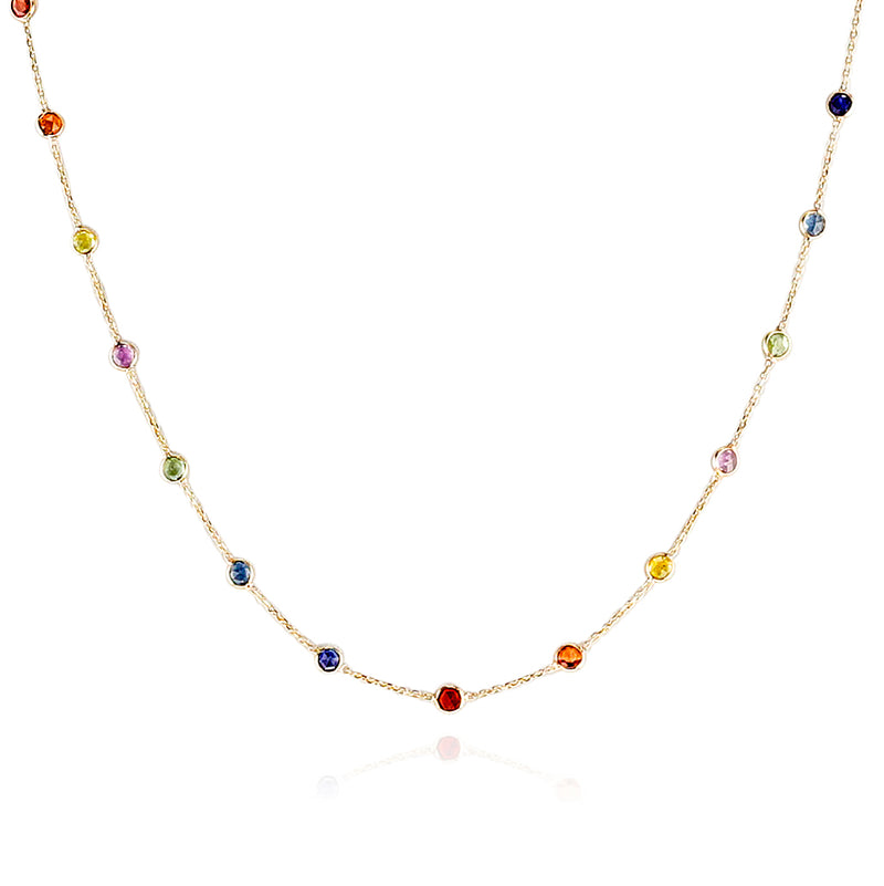 Small Multi-Sapphire Round Necklace, 18k