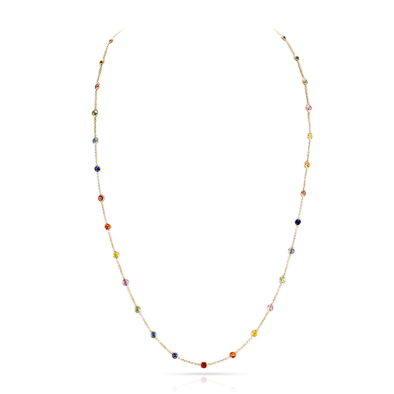 Small Multi-Sapphire Round Necklace, 18k