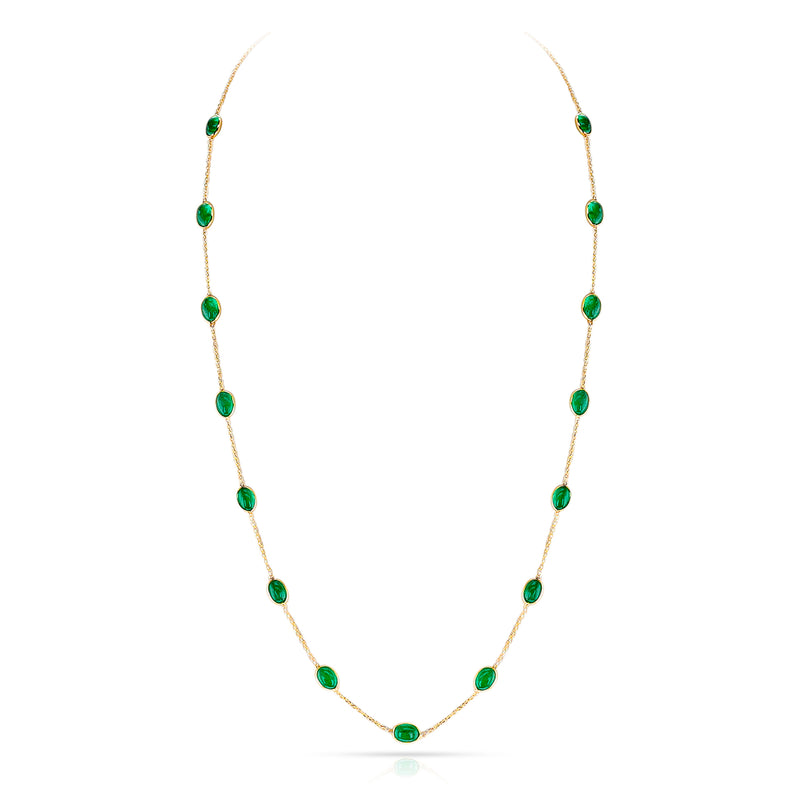 Emerald Oval Cabochon Necklace, 18k