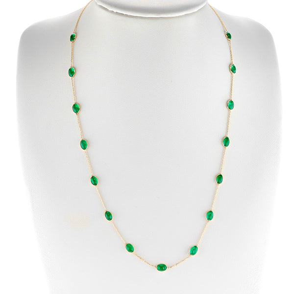 Emerald Oval Cabochon Necklace, 18k