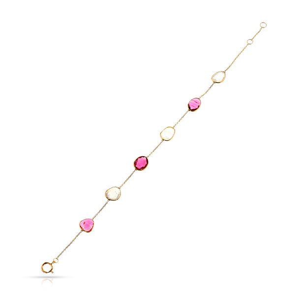Pink Tourmaline and Moonstone Bracelet, 18K