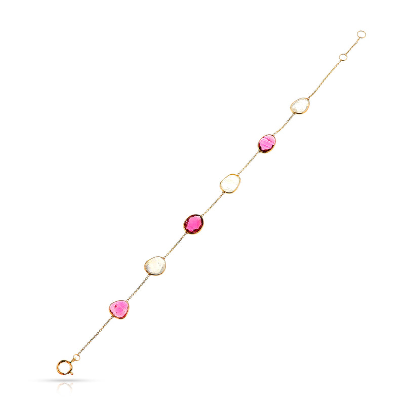 Pink Tourmaline and Moonstone Bracelet, 18K