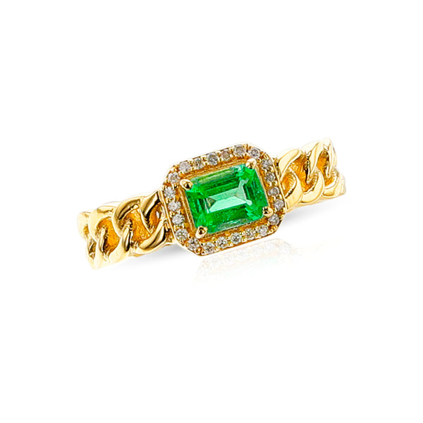 Emerald and Diamond Rope Style Band Ring, 14k
