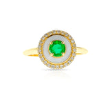 Emerald, White Enamel and Diamond Ring, 14k