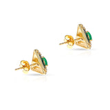 Black Enamel, Diamond and Emerald Triangle Earrings, 14k