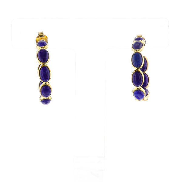 Oval Lapis Cabochon Hoops, 14k