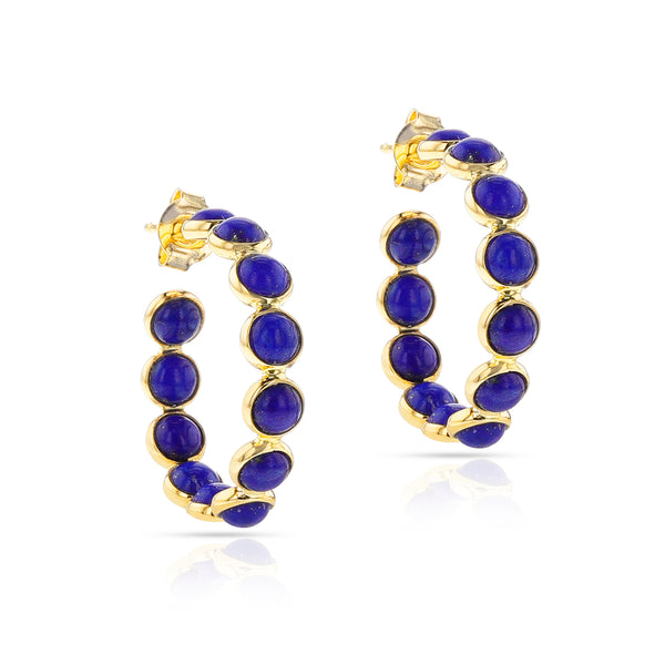 Round Lapis Cabochon Hoops, 14k