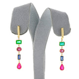 Emerald, Ruby, Sapphire Dangling Earrings, 14k