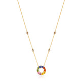 Multi-Sapphire Circle Pendant with Diamond Rose Cut, 14k