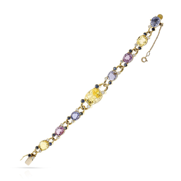 Multi-Color Sapphire Cut Stones and Cabochon with Diamond Bracelet by Deaken & Francis London, 18k