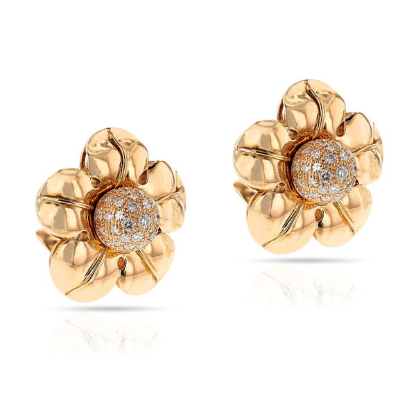 Pery et Fils Van Cleef & Arpels Floral Earrings with Gold and Diamonds, 18k
