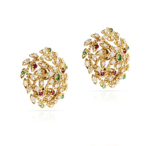 Cartier Paris Diamond, Emerald and Ruby Earrings, 18k