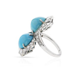 Van Cleef & Arpels Toi et Moi Turquoise and Diamond Ring, Platinum