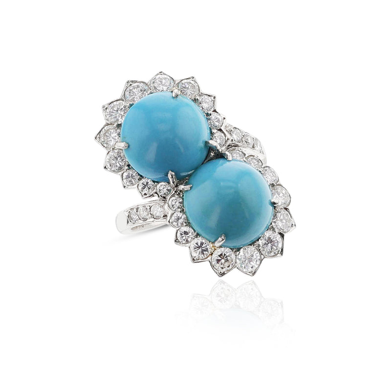 Van Cleef & Arpels Toi et Moi Turquoise and Diamond Ring, Platinum