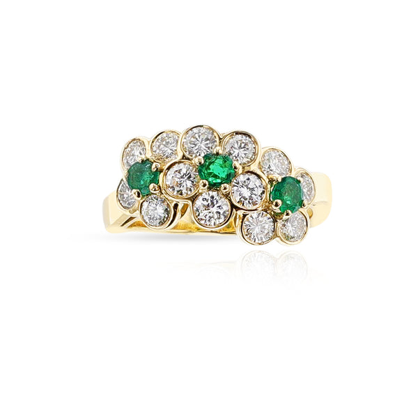 Van Cleef & Arpels Emerald and Diamond Three Flower Ring, 18k