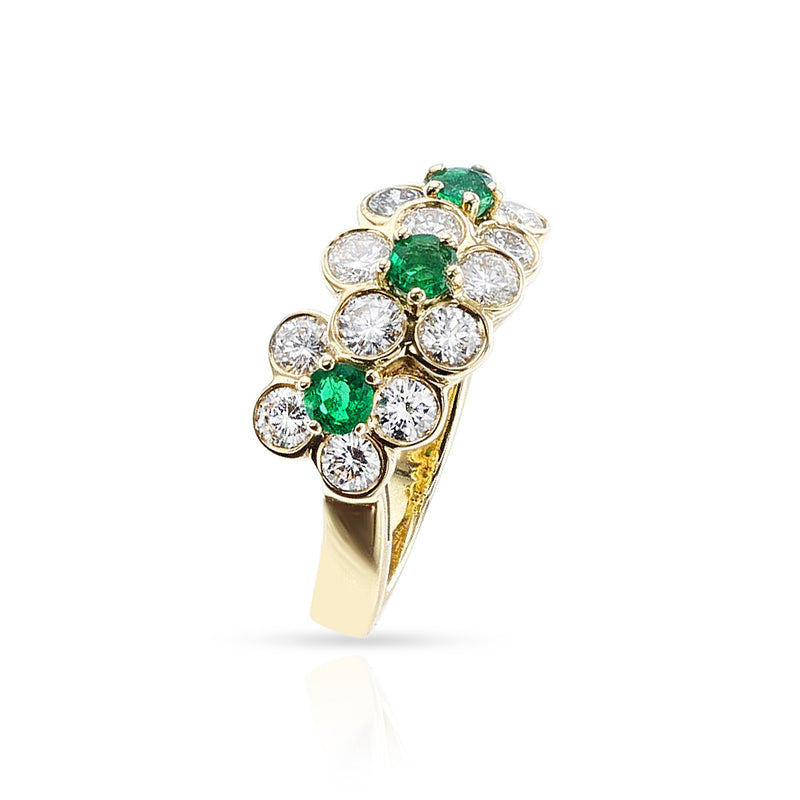 Van Cleef & Arpels Emerald and Diamond Three Flower Ring, 18k