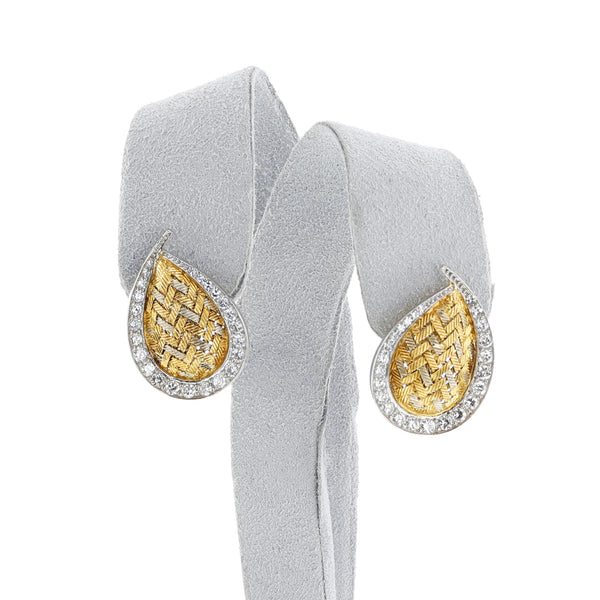 Merrin France Diamond and Textured Gold Leaf Earrings, 18k