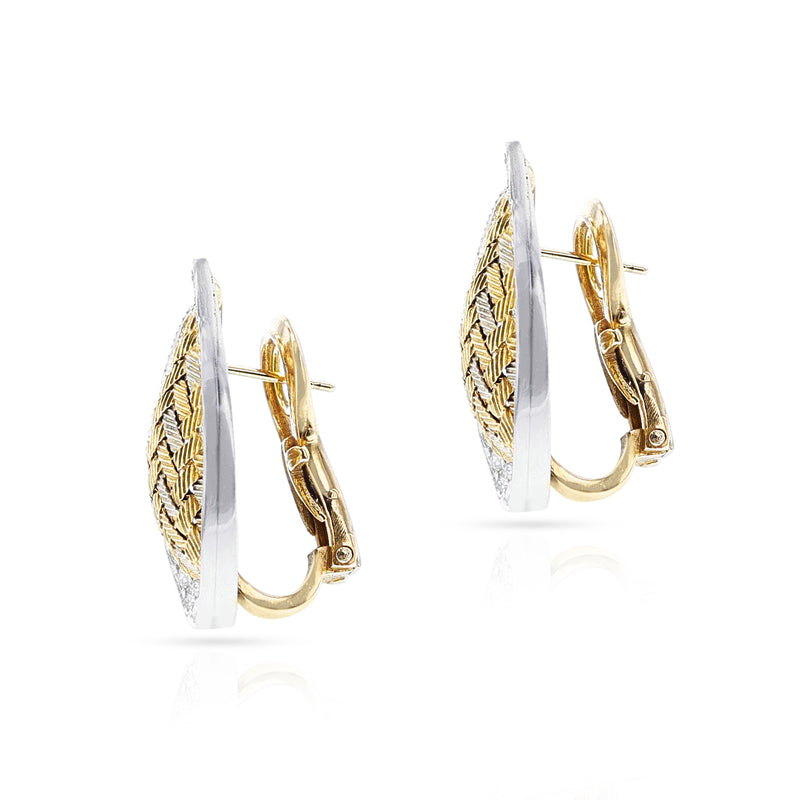 Merrin France Diamond and Textured Gold Leaf Earrings, 18k
