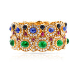 Multi-Gemstone Adjustable Bangle with Emeralds, Diamonds, Rubies, Sapphires and Onyx, 18k