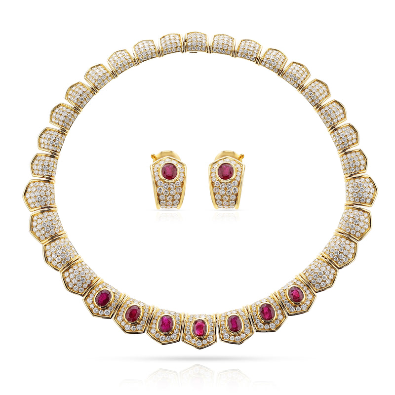 Van Cleef and Arpels Ruby and Diamond, Necklace & Earrings, French, Maker's Mark Pery et Fils