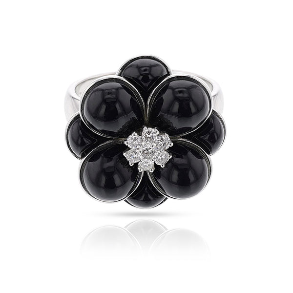 Van Cleef & Arpels Floral Onyx and Diamond Ring, 18k