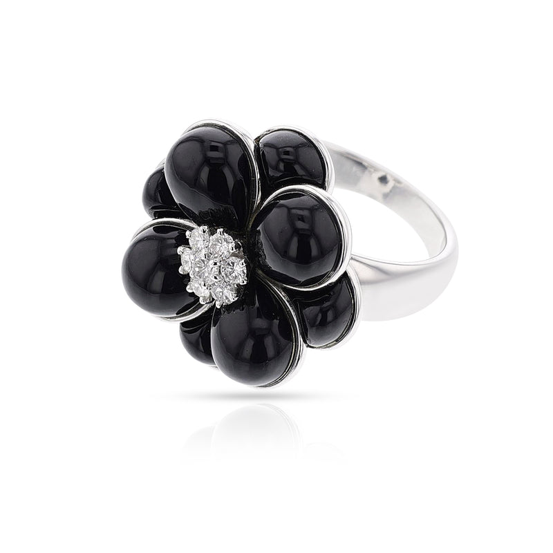 Van Cleef & Arpels Floral Onyx and Diamond Ring, 18k