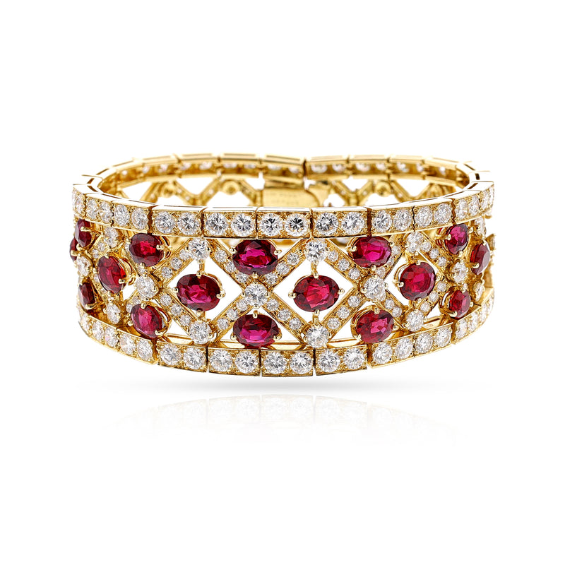 1980s Van Cleef & Arpels Ruby and Diamond Bracelet, 18k Yellow