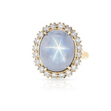 Star Sapphire Cabochon and Diamond Halo Ring, Gold
