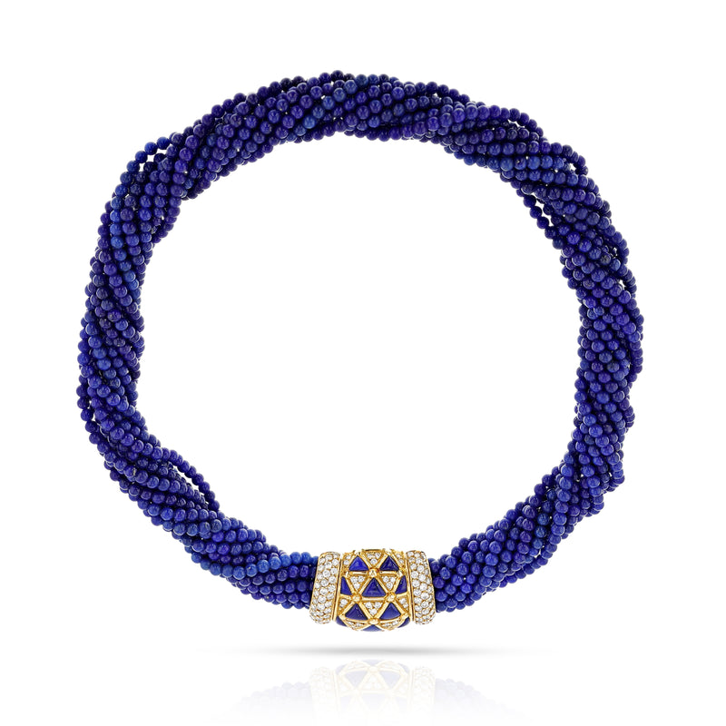 Van Cleef & Arpels French Lapis Lazuli & Diamond Necklace, Earring, Ring, Bangle