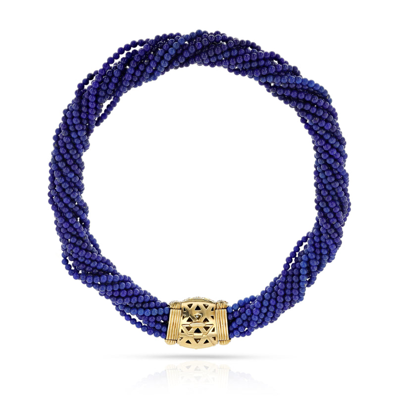 Van Cleef & Arpels French Lapis Lazuli & Diamond Necklace, Earring, Ring, Bangle