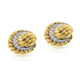 David Webb Textured Gold and Diamond Clip-on Earrings, 18k