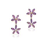 Double Floral Marquise Amethyst and Diamond Dangling Earrings, 14K