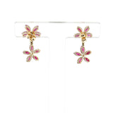 Double Floral Marquise Ruby and Diamond Dangling Earrings, 14K
