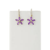 Floral Marquise Amethyst and Diamond Dangling Hoop Earrings, 14k Yellow Gold