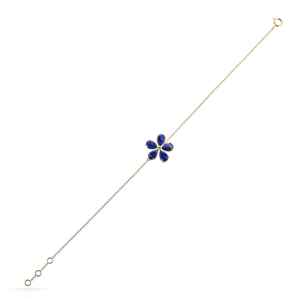 Floral Pear Blue Sapphire and Diamond Bracelet, 14k