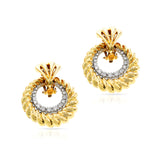 Day and Night Rope-work Gold and Diamond Dangling Circle Earrings, 14k