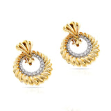 Day and Night Rope-work Gold and Diamond Dangling Circle Earrings, 14k