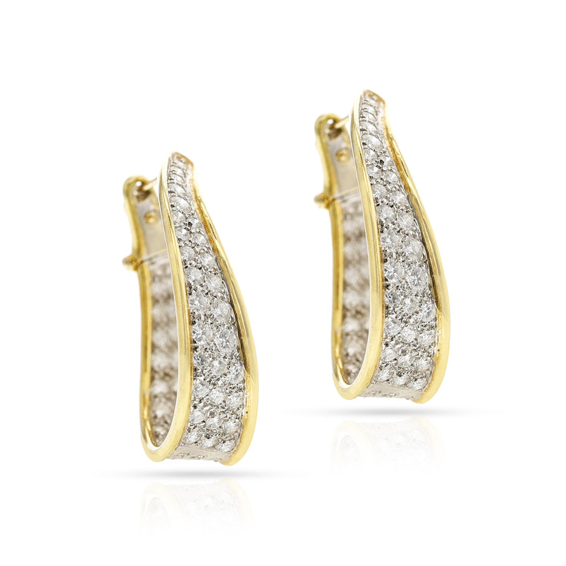 Bi-Color Gold Curved Diamond Hoops, 18k