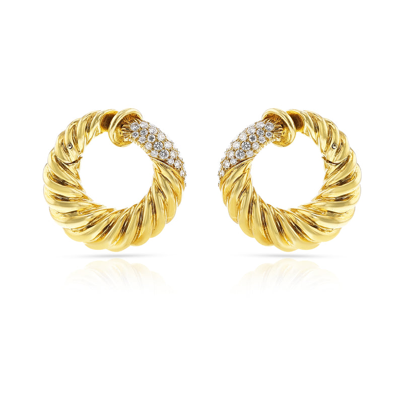 Van Cleef and Arpels Ropework and Diamond Hoop Earrings, 18k