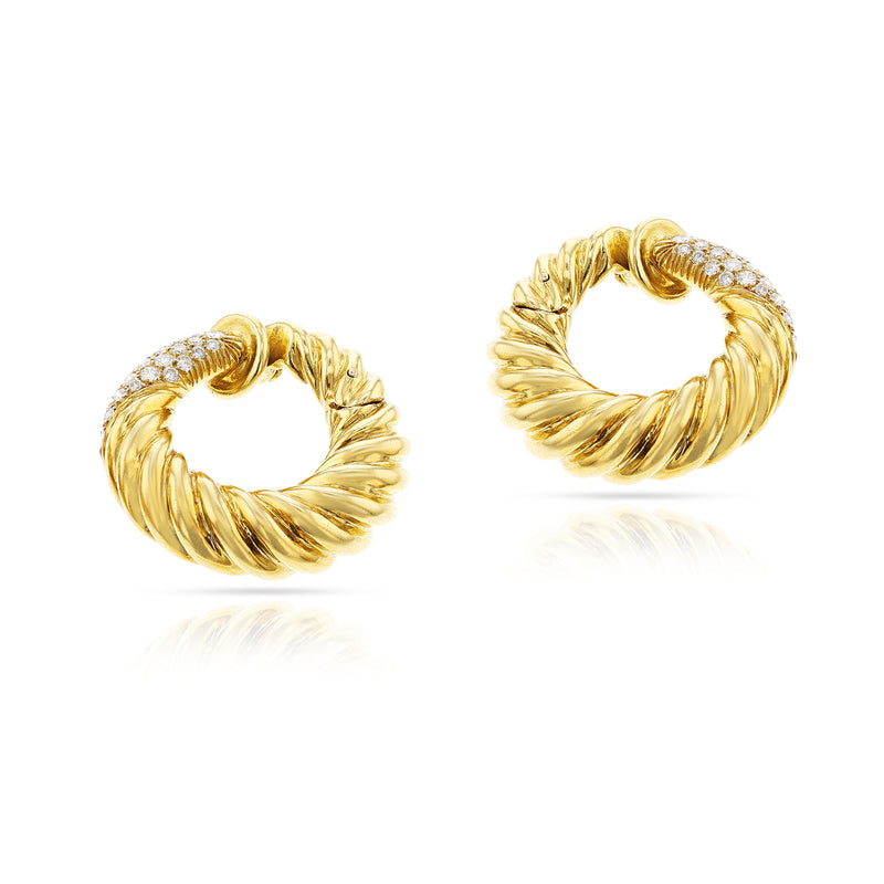 Van Cleef and Arpels Ropework and Diamond Hoop Earrings, 18k