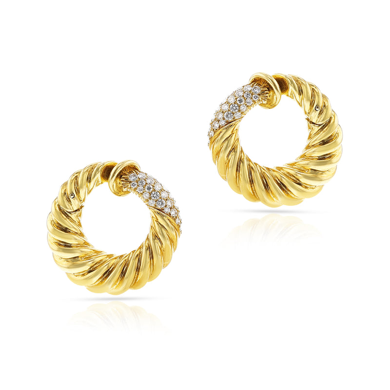 Van Cleef and Arpels Ropework and Diamond Hoop Earrings, 18k