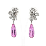 Art Deco AGL Certified Natural Pear Pink Topaz and Diamond Earrings, Platinum