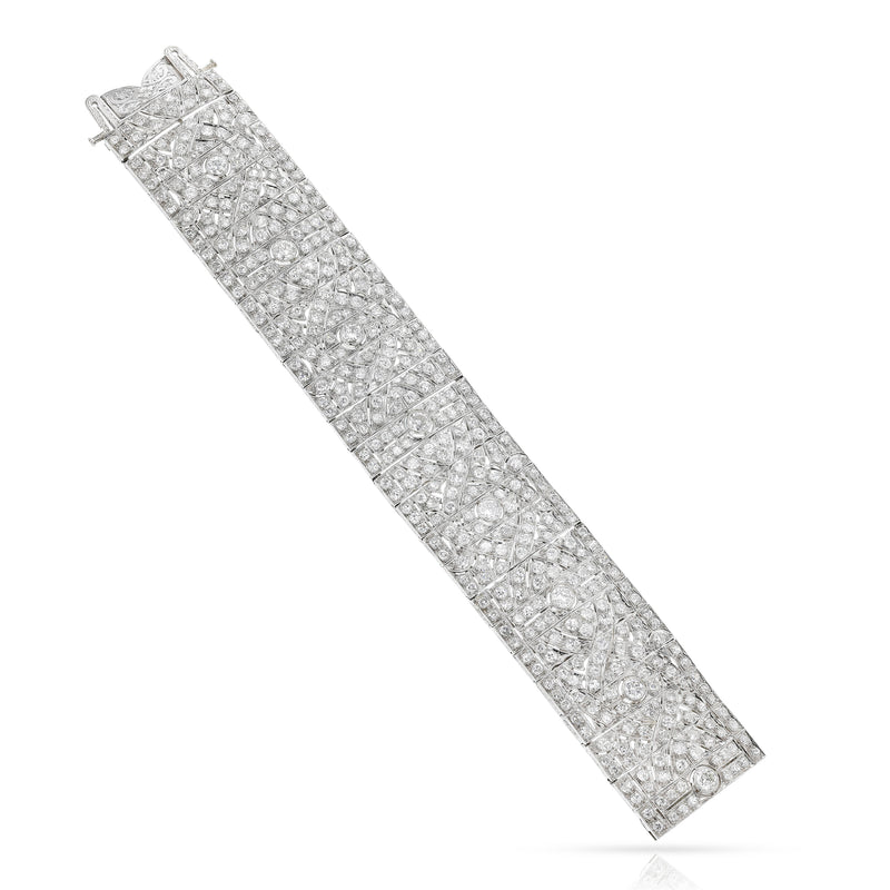 Wide Platinum Diamond Art Deco Bracelet