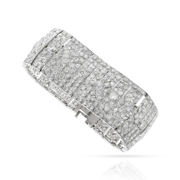 Wide Platinum Diamond Art Deco Bracelet