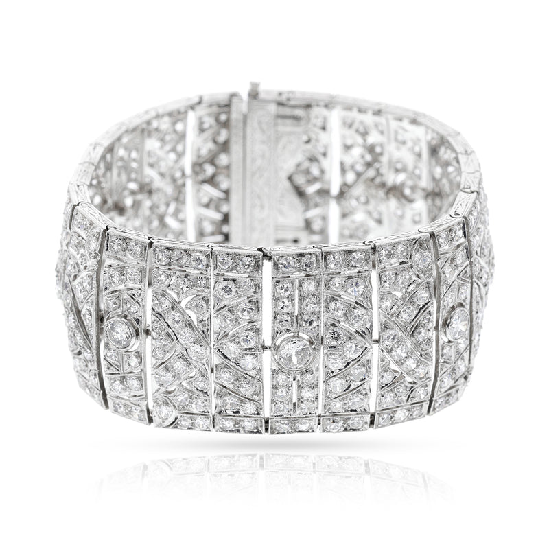 Wide Platinum Diamond Art Deco Bracelet