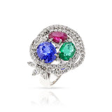 18K Ruby, Emerald, Sapphire and Diamond Cocktail Ring