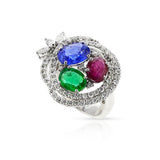 18K Ruby, Emerald, Sapphire and Diamond Cocktail Ring
