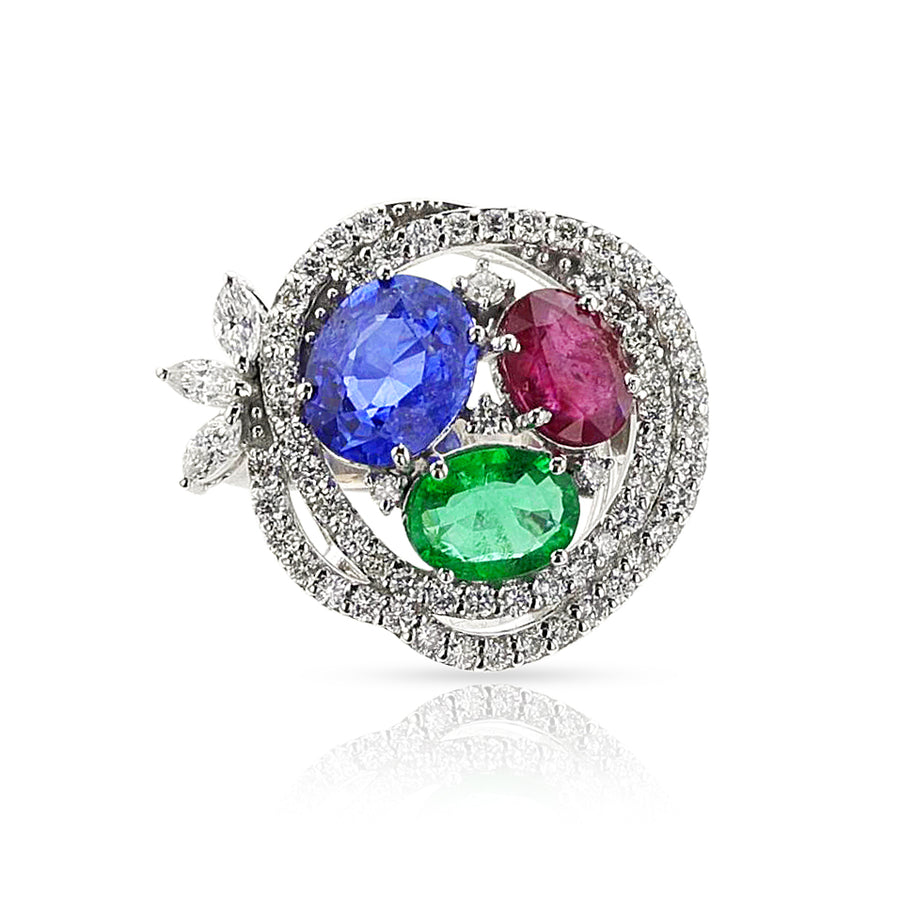 18k Emerald Ruby & Diamond Ring - Ruby Lane